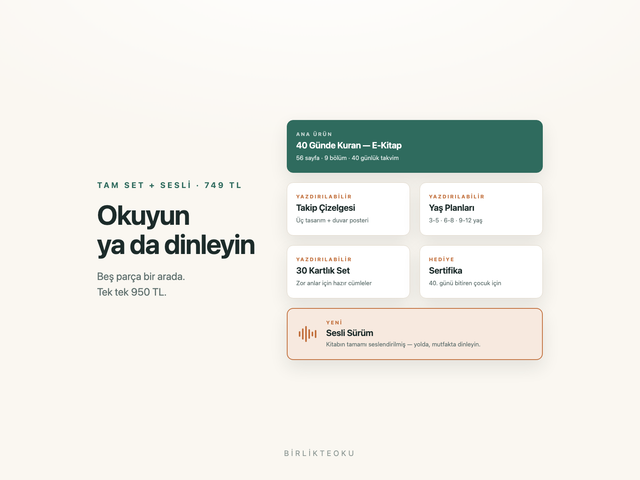 Tam Set + Sesli Sürüm — beş parça bir arada